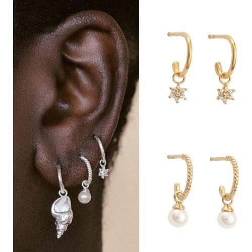 ISUEVA Lovely 18K Gold Filled Piercing Tiny Cubic Zircon Pearl Drop Hoop Earrings For Women Fashion Jewelry Wholesale