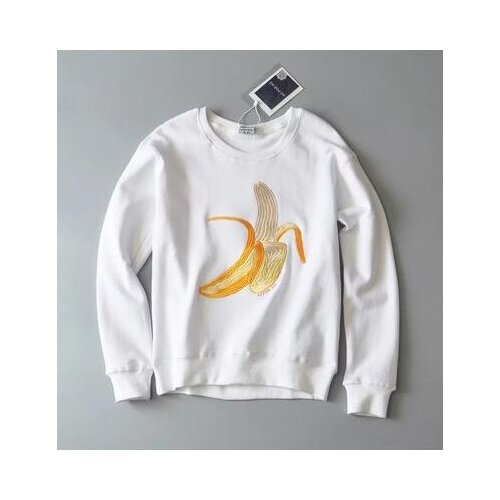 New spring autumn womens o-neck long sleeve good quality banana embroidery pattern cute loose pullover tops sweatshirt hoodies