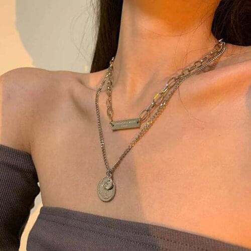 Punk Gold Portrait Coin Pendant Necklace For Women Cuban Multilayered Chunky Thick Chain Choker Necklaces Gothtic Jewelry