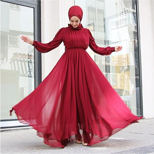 Red Tail And Belt Detailed Hijab Womens Evening Dress Muslim Hijab Chiffon EidMubarak Party Evening Long Dress Islamic Clothing