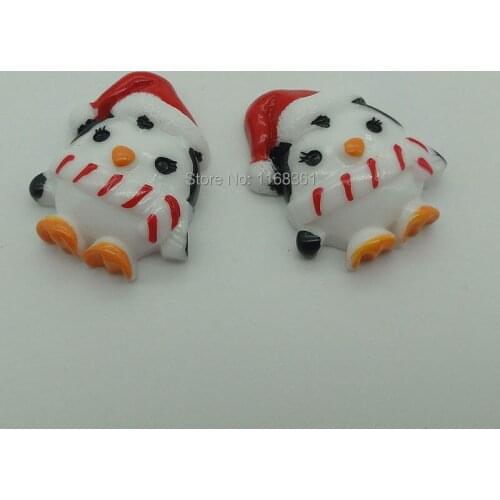 1pcs/lot resin flat back penguin with red hat 32mm Cabochons Scrapbooking Hair Bow Center DIY Christmas decration C101-7
