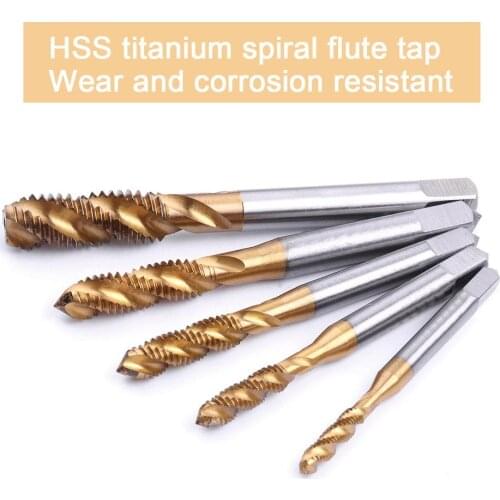 2Pcs 6*1MM/3*0.5MM High-speed Steel Titanium Coated Spiral Fluted Screw Tap Metric Right Hand Thread Tap Hand Tool M3 M6
