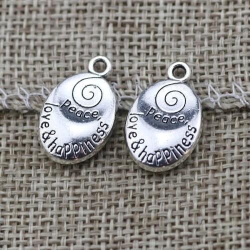 High Quality 10 Pieces/Lot 12mm*20mm Antique Silver Plated Double-sided Love Peace Happiness Words Water Drop Charm Pendant