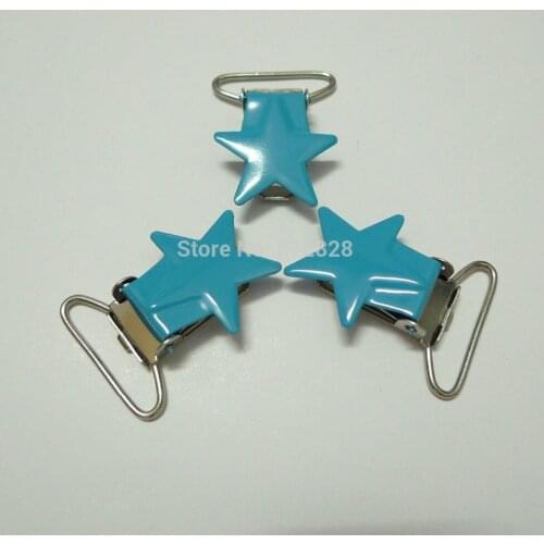 25pcs 1'' 25mm #MD14 Aqua Color Enamel Star Shape Pacifier Clips/Suspender Clips