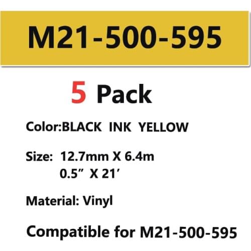 5 Pack M21-500-595 Vinyl Label Tape Black on White M21 500 595 Cartridge for BMP21-PLUS IDPAL and LABPAL Label Printer BMP LAB