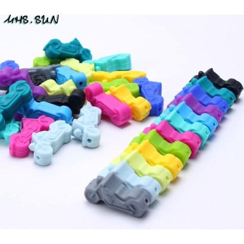 MHS.SUN 50pieces Creative Motorcycle Silicone Beads Food Grade Silicone Teether Baby Teething Loose Beads Favorite Gifts