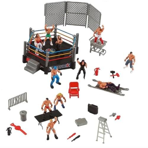 Wrestler Athlete Wrestling Figure Gladiator Model Set with Fighting Station Arena Cage Assembled Battle Game Toy for Boys