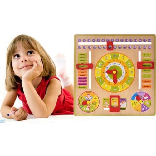 Montessori Wooden Weather Season Calendar Clock Toddler Early Educate Time Cognition Board Education Kids Toy