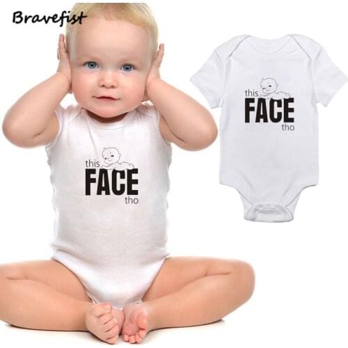 Newborn Infant Baby Kid Boy Outfit Clothes Cotton Romper Jumpsuit Baby Clothing THIS FACE THO Letters Print Kids Outfits Overall