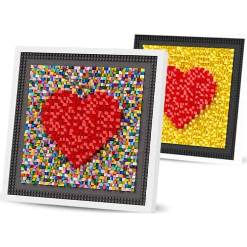 Micro Balody Pixel Red Heart Frame Model Block Set DIY Diamond Building Brick Toy for Lover Couples