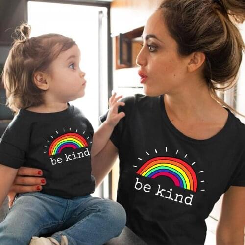 T shirt be kind Rainbow family matching tshirt baby girl clothes family look mommy kids mother and daughter clothes Short sleeve