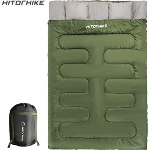 HITORHIKE Double Sleeping Bag with Pillows for Camping, Hiking, Traveling, Backpacking, Queen Size XL Lightweight 2 Person Sleep