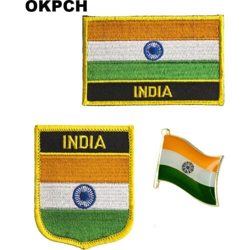 India National Flag Embroidered Iron on Patches for Clothing Metal badges PT0207-3