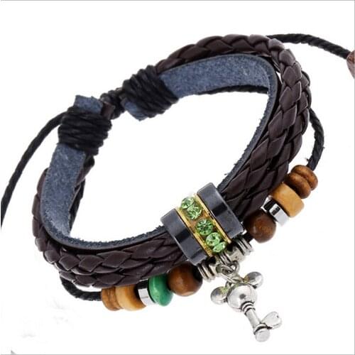 JINGLANG Fashion Key Charms Bracelets Handmade Personalized Infinity Leather Green Rhinestone Beaded Bracelets For Men Jewelry