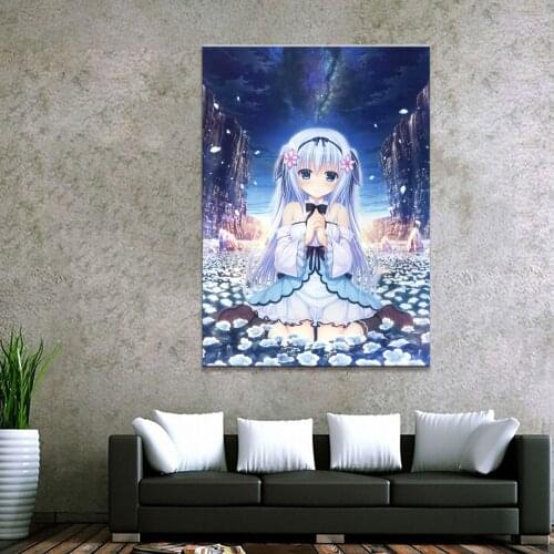 Home Decor Canvas 1 Piece Cute Anime girl under the stars Art Posters and Prints Painting Home Decoration Wall Pictures Bedroom