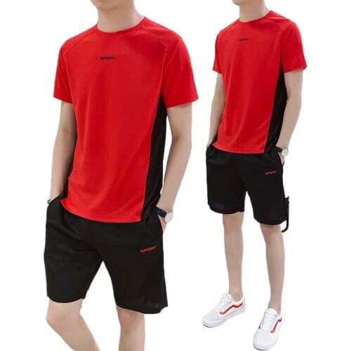 Mens Large Size Suit Summer Casual Sportswear Fashion Sportswear Running Short Sleeve T-shirt Shorts Mens Wear