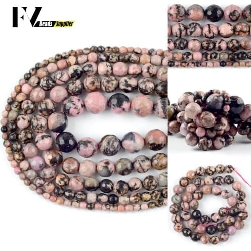 4-12mm Natural Faceted Black Lace Rhodonite Stone Loose Spacer Round Beads For Jewelry Making DIY Bracelets Necklace Needlework