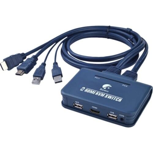 BOWU-2 Ports USB HDMI-Compatible KVM Switch with Two Cables Mouse Switch Supports Desktop Controller Switching