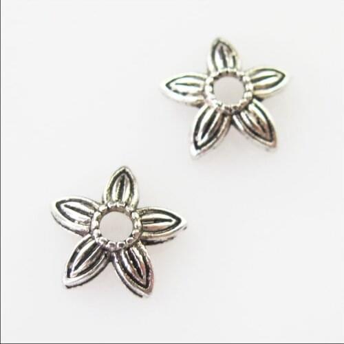 Fashion 180Pcs Tibetan Silver Color Leaf Star End Bead Caps Connectors 8mm