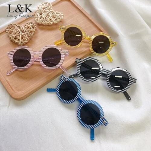 LongKeeper Fashion Round Kids Sunglasses Children Stripe Cute Sun Glasses UV400 Pink Boys Girls Eyewear Gafas De Sol Mujer