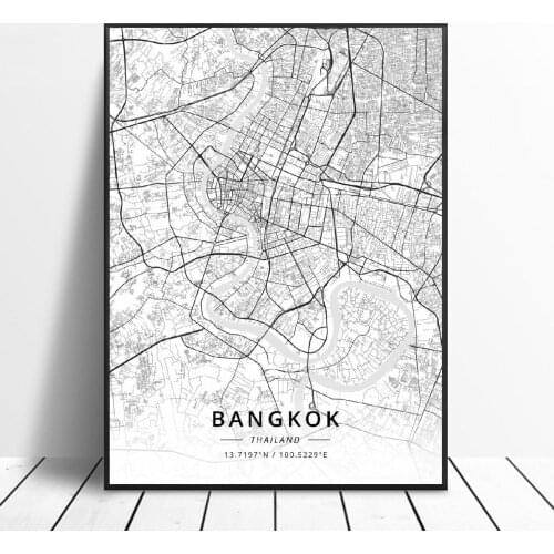 Mueang nakhon Chon Burl Bangkok Pattaya Chiang Mai Udon Thani Phuket Thailand Canvas Art Painting Map Living Room Kitchen Poster