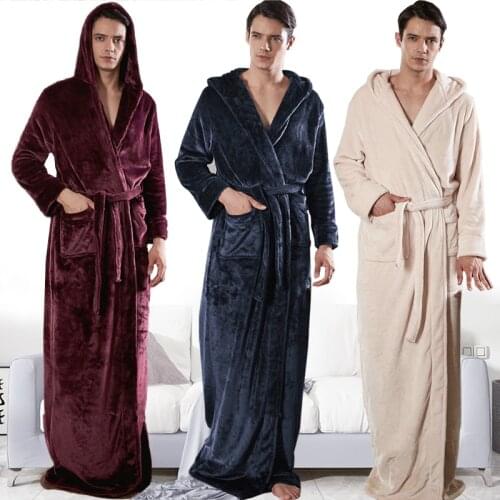 Men Super Long Thermal Hooded Flannel Bathrobe Plus Size Star Zipper Winter Warm Bath Robe Male Sleepwear Women Dressing Gown