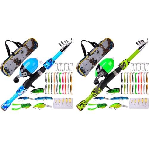 Kids Fishing Pole Set Beginners Portable Rod Reel Kit With Telescopic Fishing Rod Spinning Reel Fishing Line Fishing Portable