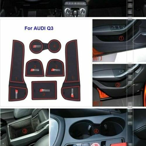 For Audi Q3 6pcs Non-slip Interior Door Cup Holder Rubber Mats Red Line