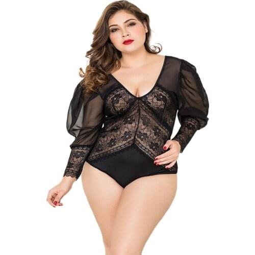 New Large Size Uniform Sexy Siamese Sexy Sleepwear Womens Plus Size Sexy Lingerie Set Plump Girl Teddy Lingere Lace Bodysuit