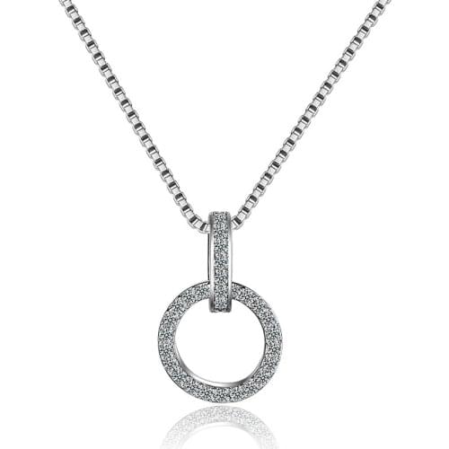 Fine Quality New White Gold Color Cubic Zirconia Necklaces Pendants Jewelry Double Circle Chokers Necklace for Women Girl