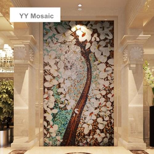 Pachira Tree Parquet Handcraft Customized Art Mural Glass Mosaic Tile for Living Room Bathroom Hotel Hall Wall Decoration YY-236