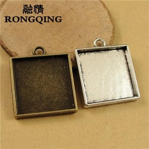 RONGQING 40pcs/lot Blank Square Pendant Cabochon Base Settings 20mm Retro Tray DIY Accessories Wholesale
