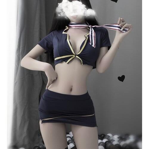 Sexy Flight Attendant Costume Lingerie Mini Dress Uniform Female Role Playing Women Erotic Cosplay Policewoman Officer Outfit