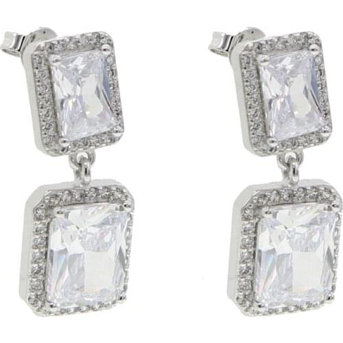 Iced out 5A cubic zirconia baguette Dangle Earrings For Women Gold Color Square Shaped Shinning Drop Earring Female Jewelry