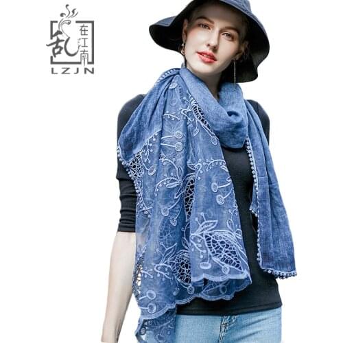 LZJN 90*190CM Fashion Lace Scarves Women 2020 Tie Dye Cotton Linen Long Scarf Vintage Ladies Shawl Four Seasons Luxury Pashmina