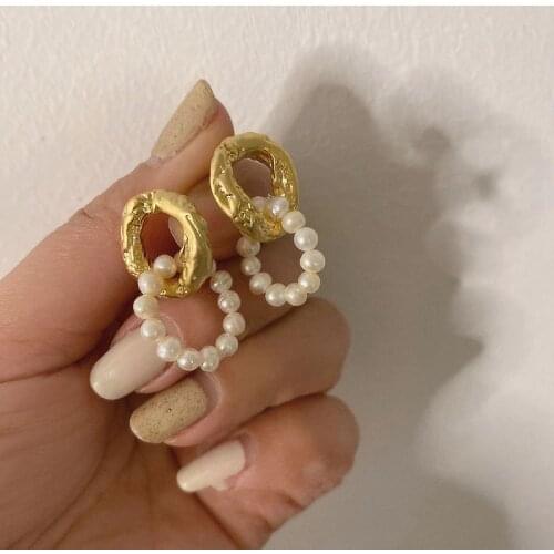 TARCLIY Vintage Geometric Imitation-Pearl Drop Earrings Simple Metal Irregular Texture Earring Women Jewelry Accessories