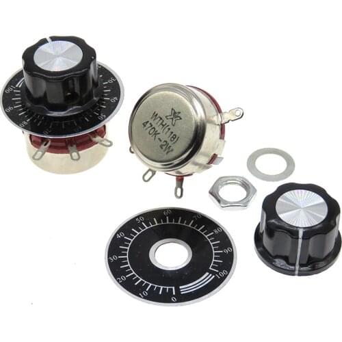 Shaft Carbon Linear Potentiometer WTH118-2W, Potentiometer Knob Kit with Scale Plate 6.8K 10K 22K 33K 47K 100K 220K 330K 470K