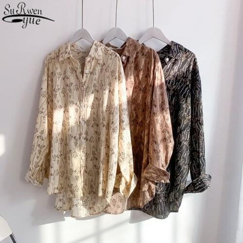 Vintage Blouse Women Long Sleeve Shirts Floral Print Tops Plus Size Loose Blouse 2021 Spring Clothes Casual Tops Blusas 13361