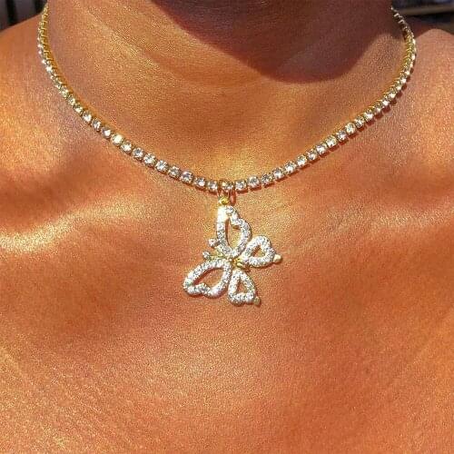 Y2K Jewelry Shiny Crystal Butterfly Necklace For Women Fashion Punk Vintage Necklace Charms 90s Aesthetic Gifts 2021