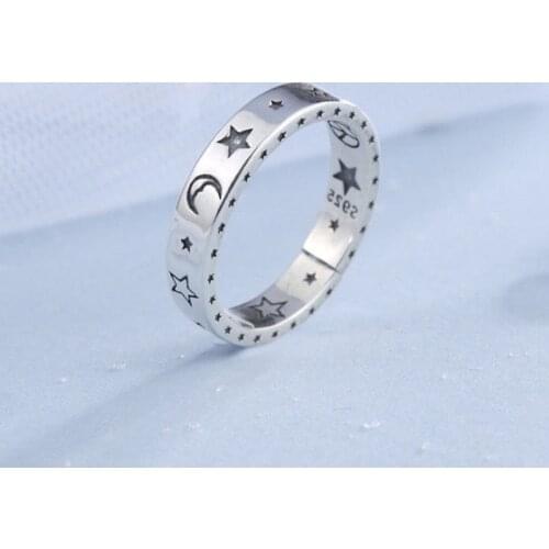 YIZIZAI Vintage Moon Star Ring Exquisite Opening Thai Silver Color Smiling Face Finger Rings For Fashion Women Men Jewelry Gifts