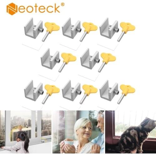 Neoteck 8 Pcs Aluminum Alloy Adjustable Sliding Window Locks Door Frame Security Locks with Key for Home and Office Window Locks