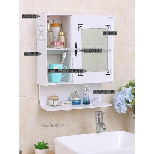 Small Family Bathroom Mirror Cabinet Wall Mounted Toilet Mirror Box Toilet Mirror With Shelf Economic Storage
