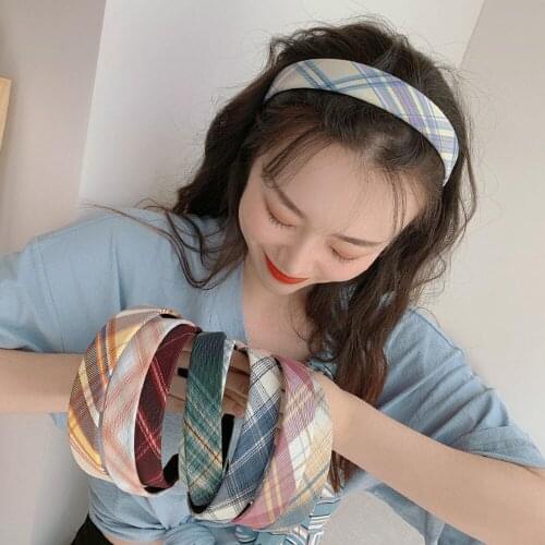 Vintage Plaid Headbands Flower Fall Hairbands Elegant Head Hoop Women Head Band Headwrap Hair Accessories Sweet Hairband