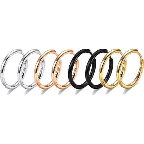 1pair Stainless Steel Smooth Hoop Earrings For Women Round Earring Black Gold Silver Color 6mm/8mm/10mm/12mm