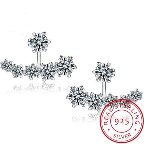 925 Sterling Silver Star Stud Earring Double Sided Clear Cubic Zirconia Earring for Women Wedding Engagement Fine Jewelry