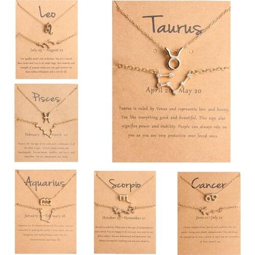 ZOVOLI Elegant Cardboard Star Zodiac Sign 12 Constellation Necklaces Pendant Charm Gold Chain Choker Necklaces for Women Jewelry