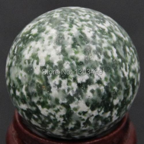 1.6") 40MM Natural Gemstone Green Spot Jasper Sphere Crystal Globe Ball Chakra Healing Reiki Stone Carving Crafts W/Stand