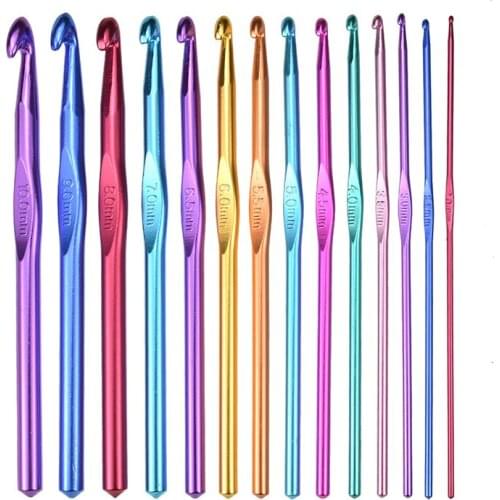1PC 14 sizes 2 mm - 10 mm Mixed Metal Crochet Hook for Loom Tool Band DIY Multicolour Aluminum Crochet Hook Knit Needles
