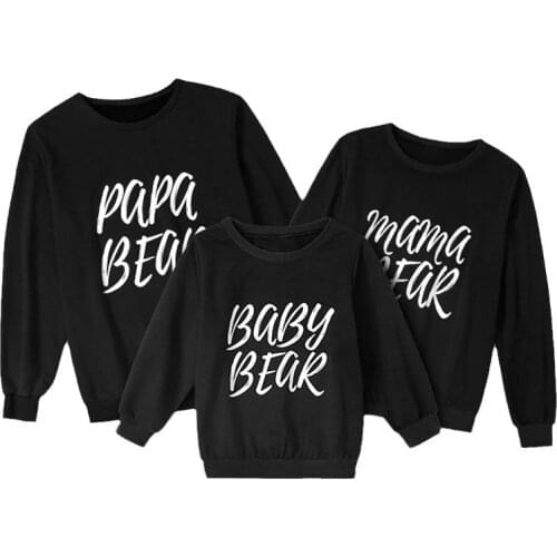 2021 Mama Papa Baby Bear Mother and Daughter Clothes Father Son Family Black Sweatshirts Mommy and Me Hoodie Autumn Winter 2-8y