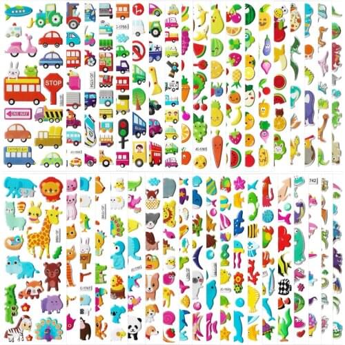 40sheets 3D Cartoon Stickers 1000+ Puffy Bulk Waterproof Bubble DIY Sticker Scrapbook Toys Children Kids Toddlers Cognition Gift